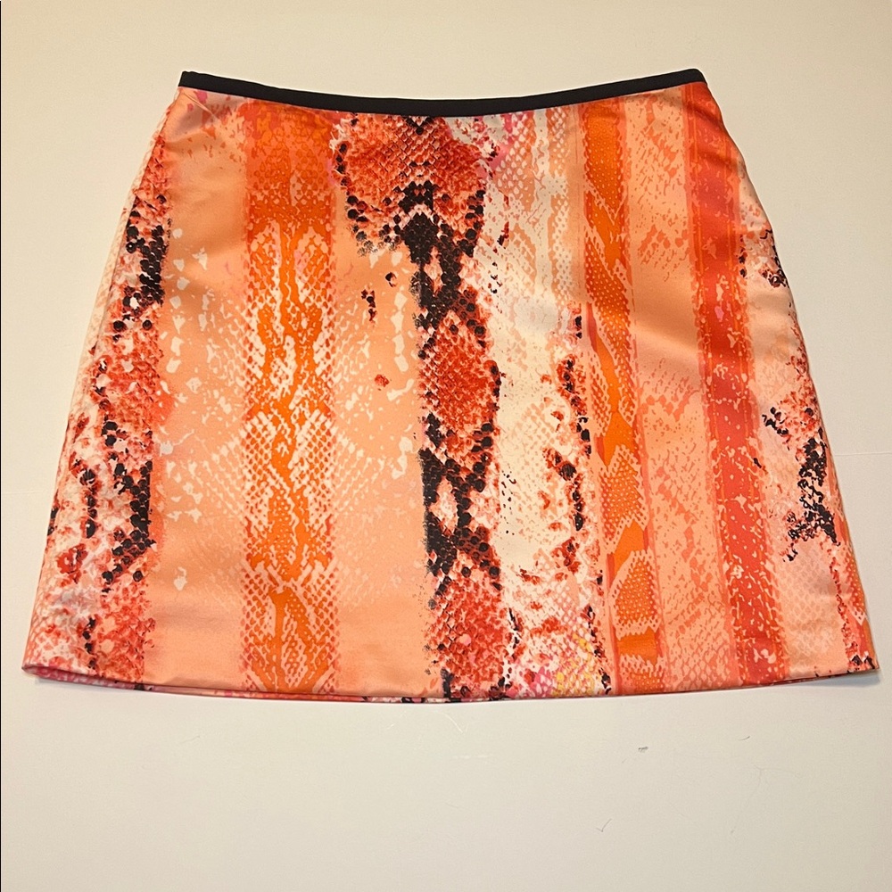 Women’s Snake Skin Print Pencil Skirt Orange Peach Black Sz 8 Statement Y2K